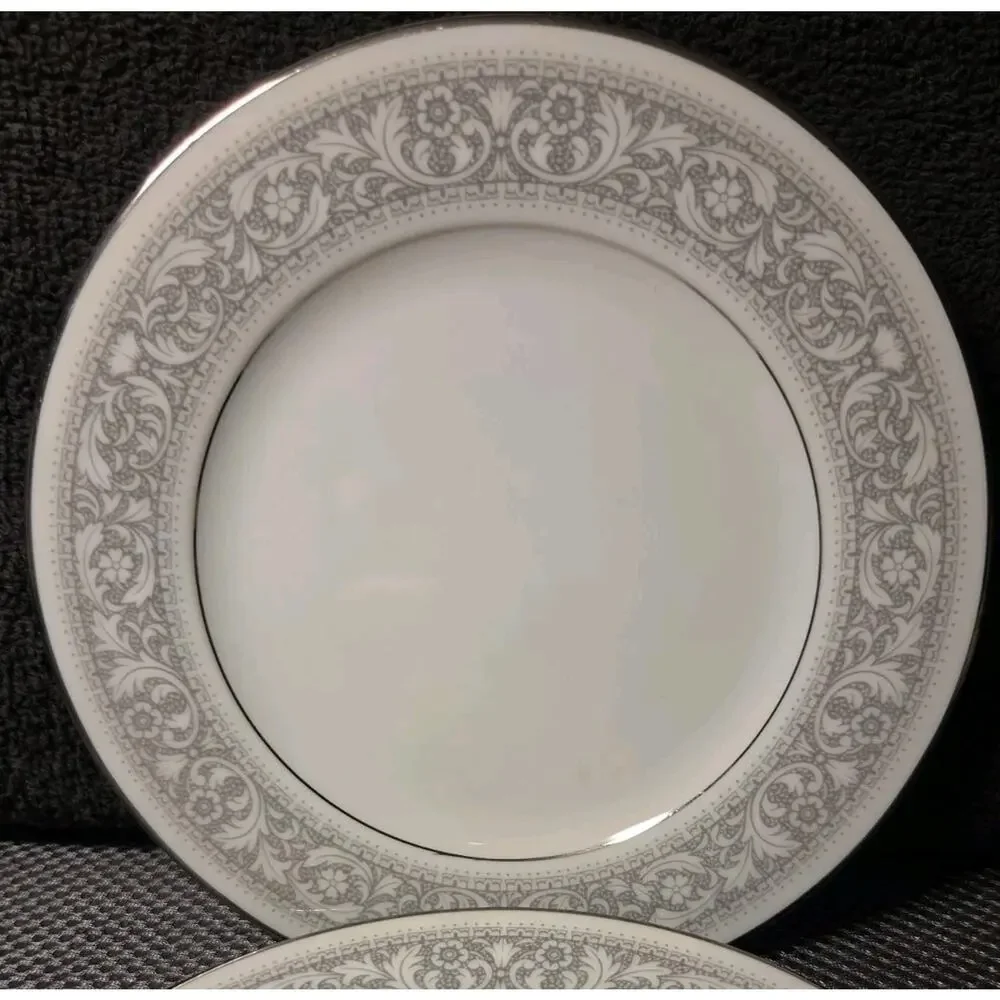 Noritake China Naples 6975 6 1/2 In Bread & Butter Plate White W/Gray Trim